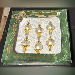 Set of vintage Bradford Christmas glass ornaments, teardrop-shaped